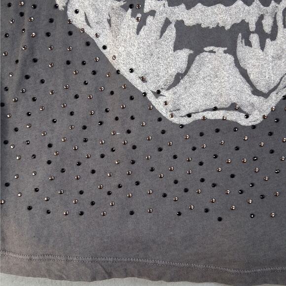 Affliction Skull T-Shirt Women's Large Gray Short Sleeves Studded Lace Cotton - Picture 4 of 11